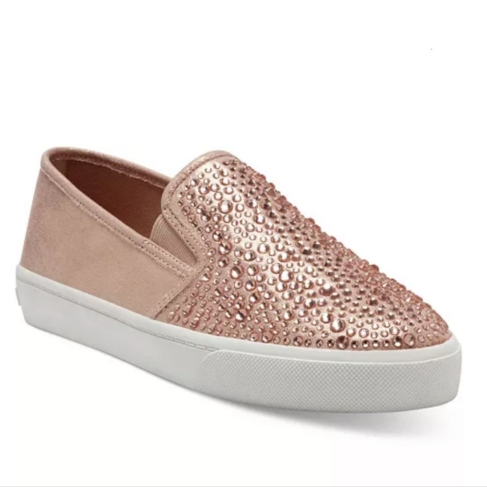 NWOT INC Sammee 2 Rose Gold Bling Rhinestone Diamante Slip On Sneakers, 9.5